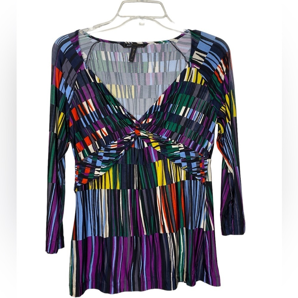 BCBGMaxAzria Twist Front Geo Print Top
